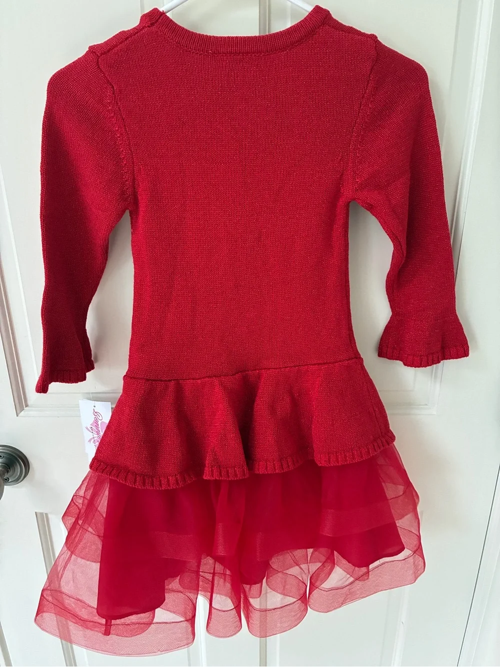 Bonnie Jean Red Knit Peplum Party Dress with Tulle Skirt 6X NWT